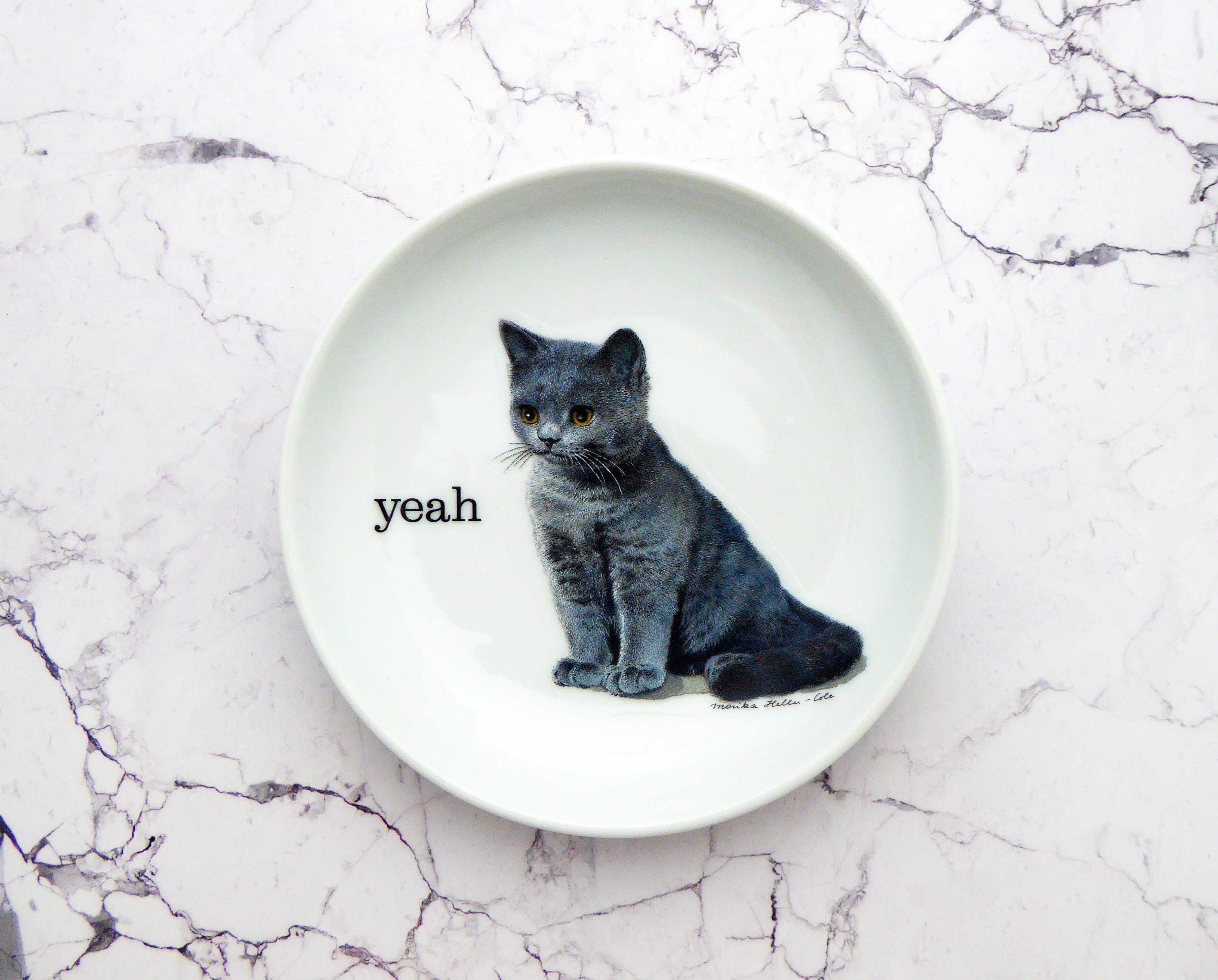 Wandteller Typo yeah Herr Fuchs Katze 13cm Wohnen vintage mini Cat weiß