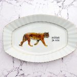 Wandteller Platte Herr Fuchs Typo nützt ja nix 28cm Tiger gold vintage Goldrand Riffel