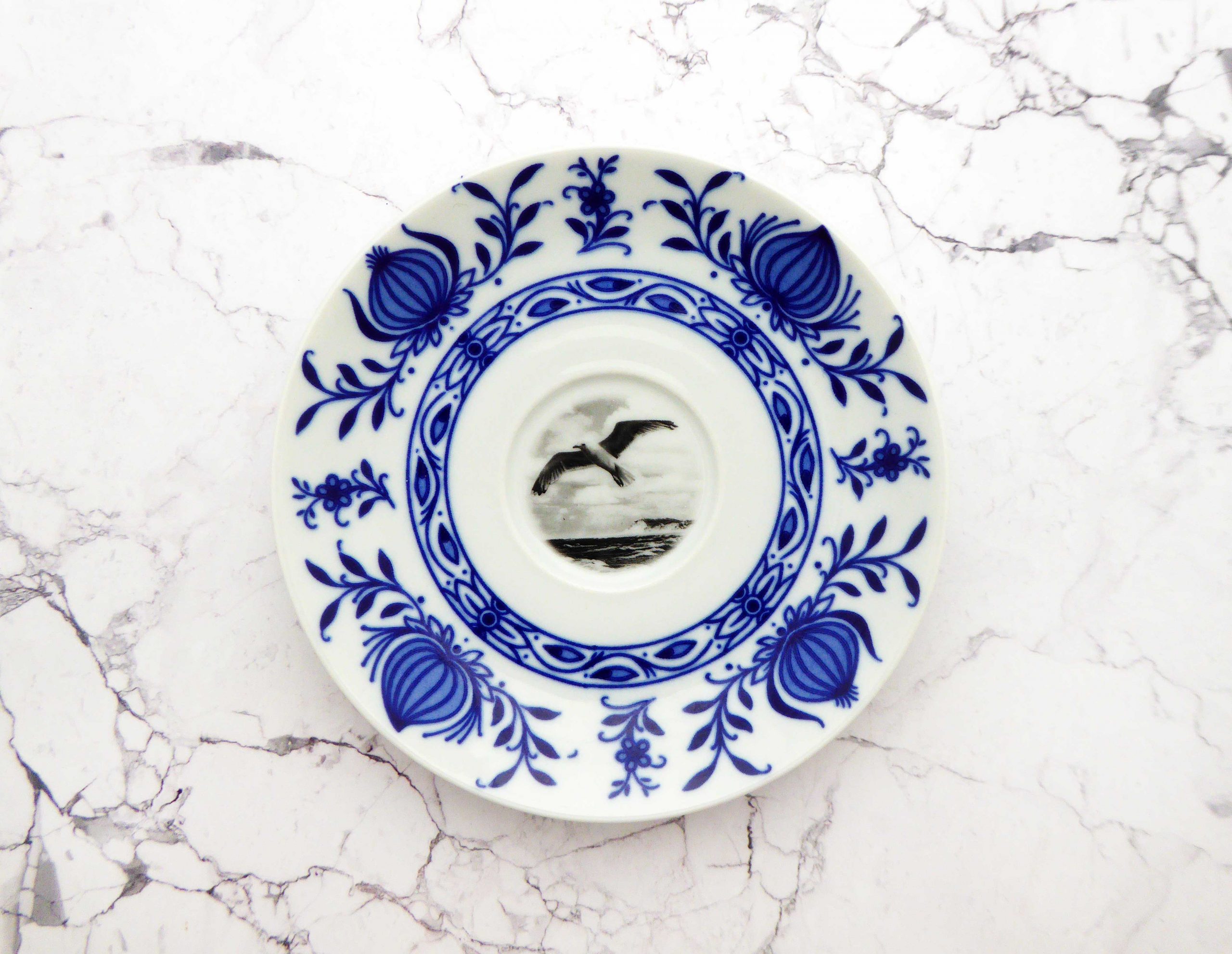 Wandteller Möwe vintage Herr Fuchs Zwiebelmuster weiß/blau 15cm medi