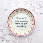 Wandteller Glööv an di Typo Herr Fuchs mini 14cm gold plattdeutsch Blumen rosa