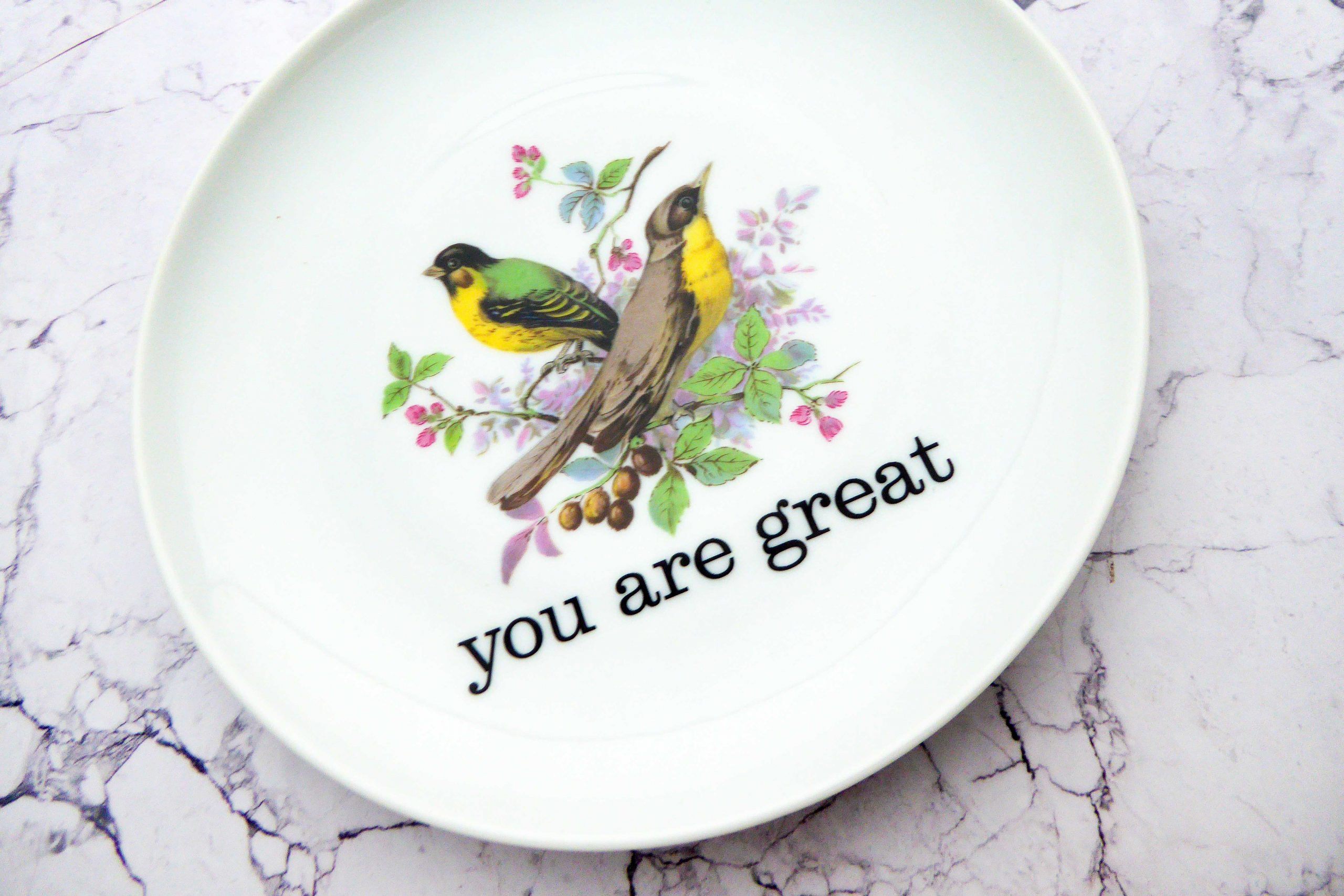 Wandteller Teller Herr Fuchs Typo you are great Vogel 19cm Vögel grün gelb – Bild 2