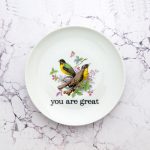 Wandteller Teller Herr Fuchs Typo you are great Vogel 19cm Vögel grün gelb