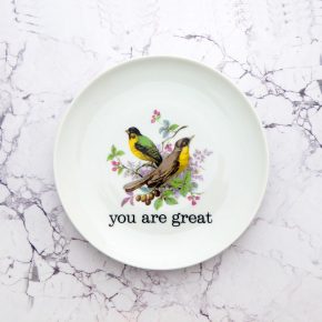 Wandteller Teller Herr Fuchs Typo you are great Vogel 19cm Vögel grün gelb