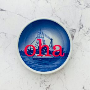 Wandteller Typo oha vintage Herr Fuchs mini 9cm Blau neonpink weiß Schiff Meer