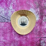 Wandteller Teller Herr Fuchs Hamburger Hafen Kräne Streifen gold Muster 15cm vintage