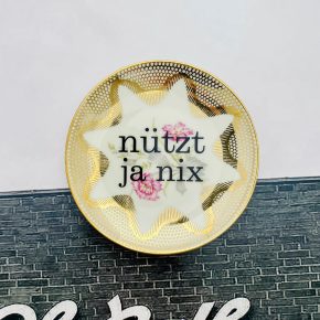 Wandteller Typo nützt ja nix Herr Fuchs mini 11cm Gold Blumen vintage Muster