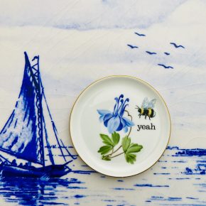 Wandteller Herr Fuchs yeah Typo Wohnen Blau Hummel mini 10cm vintage Blume