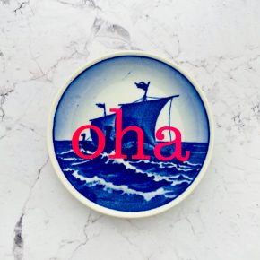 Wandteller Typo oha vintage Herr Fuchs mini 9cm Blau neonpink weiß Schiff Meer Wikinger
