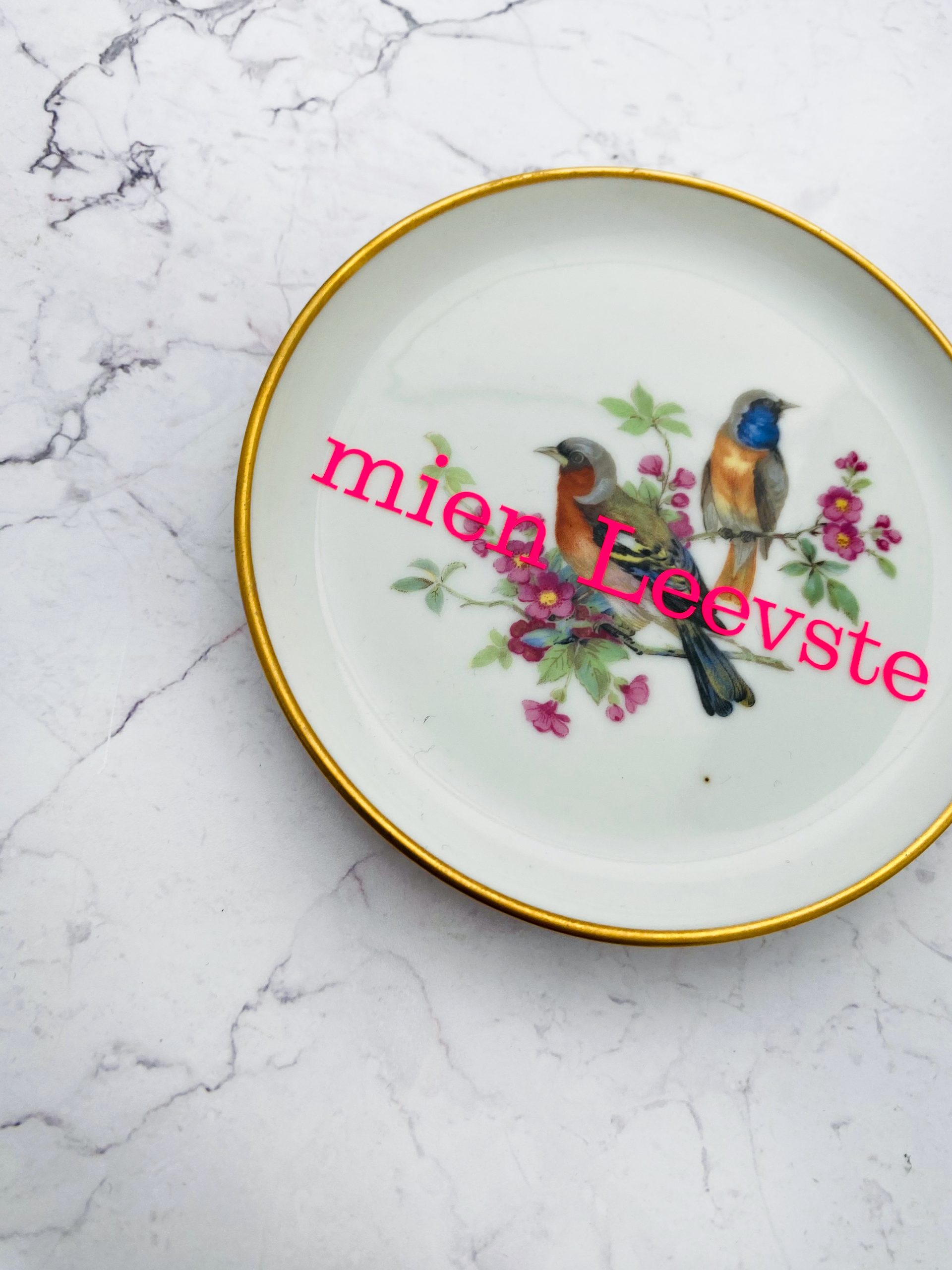 Wandteller Typo mien leevste vintage Herr Fuchs mini neonpink bunt 10cm Vögel Vogel – Bild 3