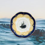 Wandteller vintage Schiff Herr Fuchs blau/gold mini 11cm Muster Meer