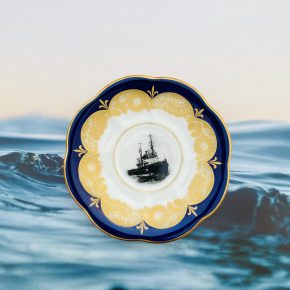 Wandteller vintage Schiff Herr Fuchs blau/gold mini 11cm Muster Meer