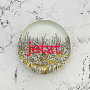 Wandteller Typo jetzt vintage Herr Fuchs Gold neonpink  Seerosen Blume 11cm Wohnen