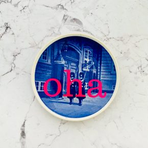 Wandteller Typo oha vintage Herr Fuchs mini 9cm Blau neonpink weiß Königswache