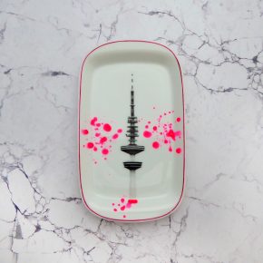 Wandteller Platte Herr Fuchs Hamburger Fernsehturm Neon Kleckse Punkte 18cm Pink Lila
