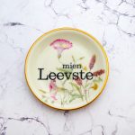 Wandteller Herr Fuchs mien Leevste Typo Blumen mini klein 11cm Bunt Gold vintage rosa