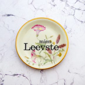 Wandteller Herr Fuchs mien Leevste Typo Blumen mini klein 11cm Bunt Gold vintage rosa