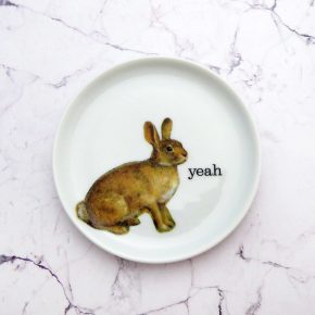 Wandteller Herr Fuchs Hasen 10cm Typo yeah vintage Wohnen weiß mini
