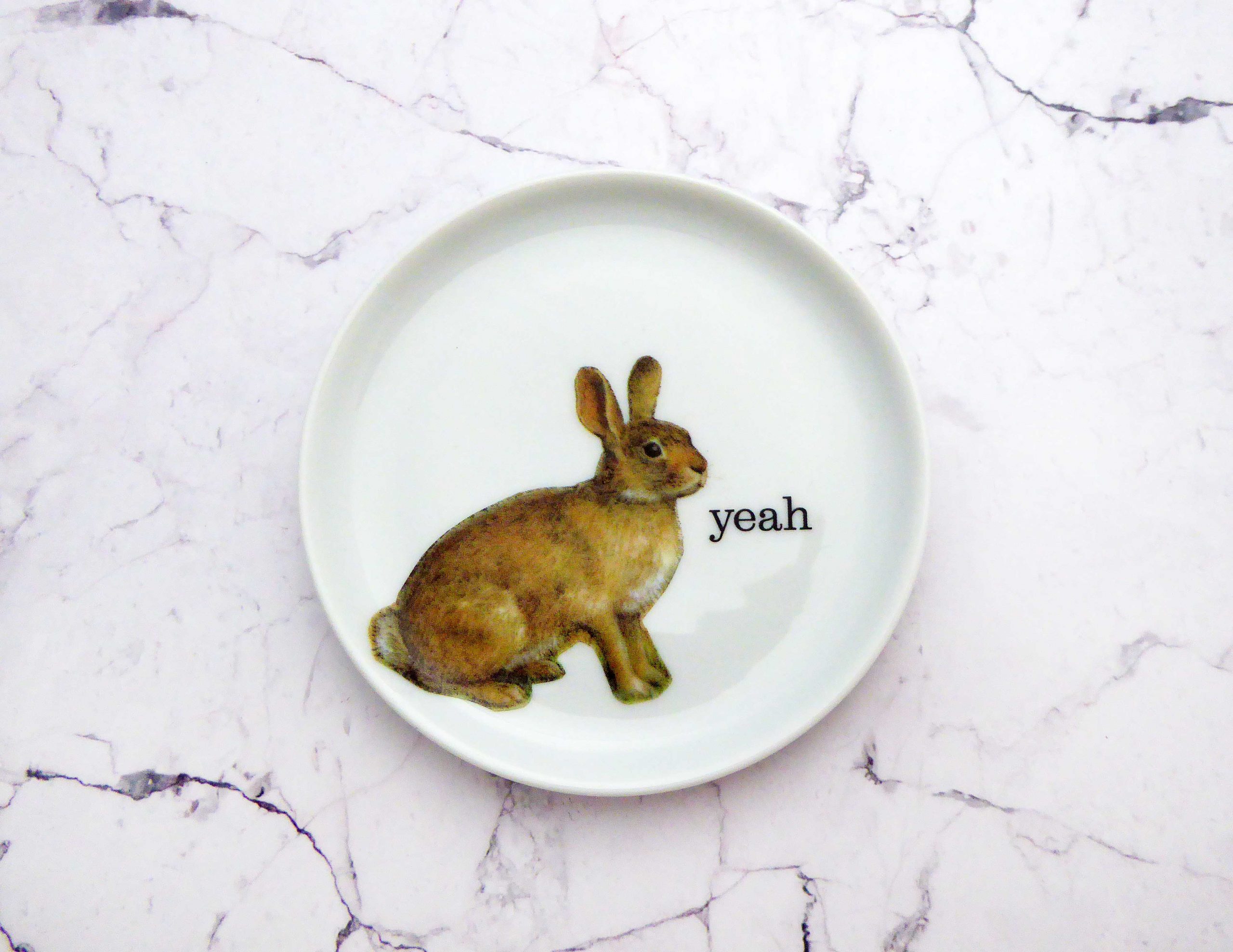 Wandteller Herr Fuchs Hasen 10cm Typo yeah vintage Wohnen weiß mini