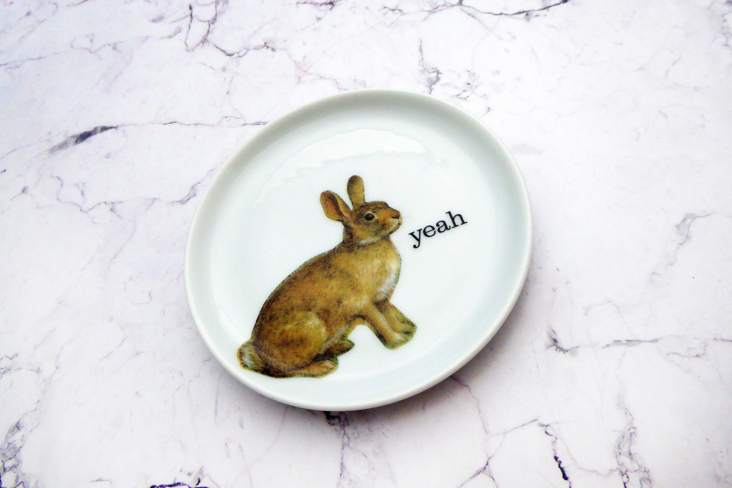 Wandteller Herr Fuchs Hasen 10cm Typo yeah vintage Wohnen weiß mini – Bild 2