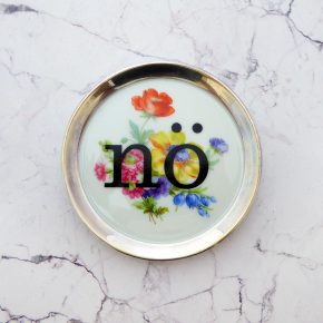 Wandteller nö Typo Herr Fuchs mini 10cm silber bunt Blume Schnack vintage nein
