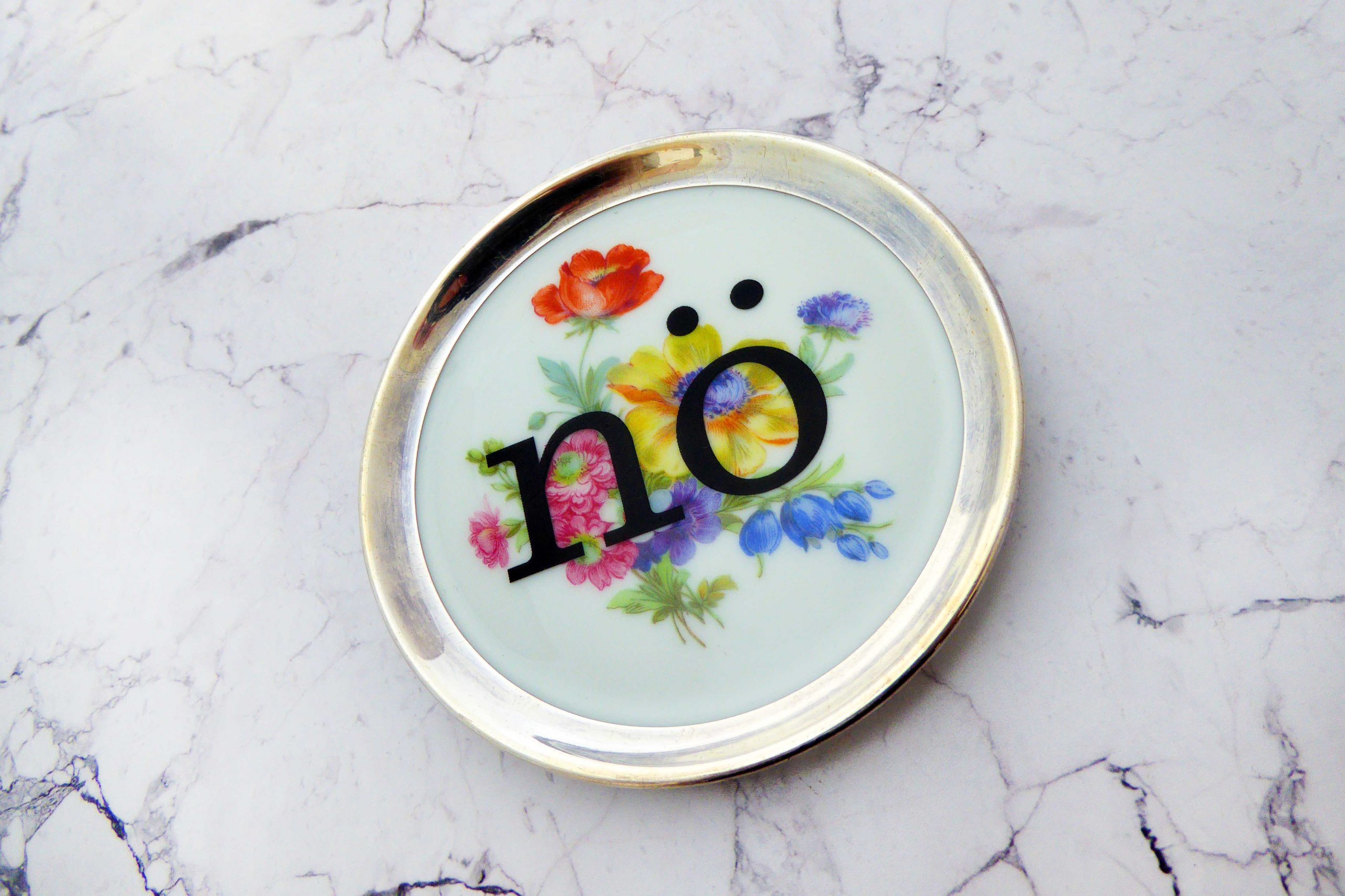 Wandteller nö Typo Herr Fuchs mini 10cm silber bunt Blume Schnack vintage nein – Bild 2