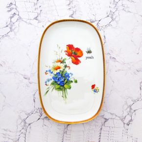 Wandplatte Herr Fuchs yeah Typo Wohnen Hummel 30cm vintage Blume Bunt Mohn gold