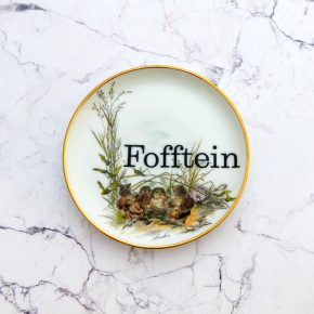 Wandteller Fofftein Typo Herr Fuchs mini 10cm gold plattdeutsch Gold Vogel vintage