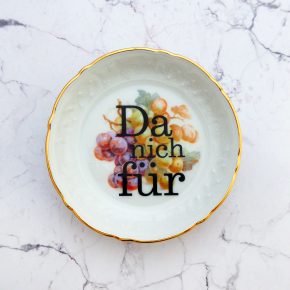 Wandteller Typo Da nich für Herr Fuchs mini 10cm Gold Bunt Obst vintage schnack
