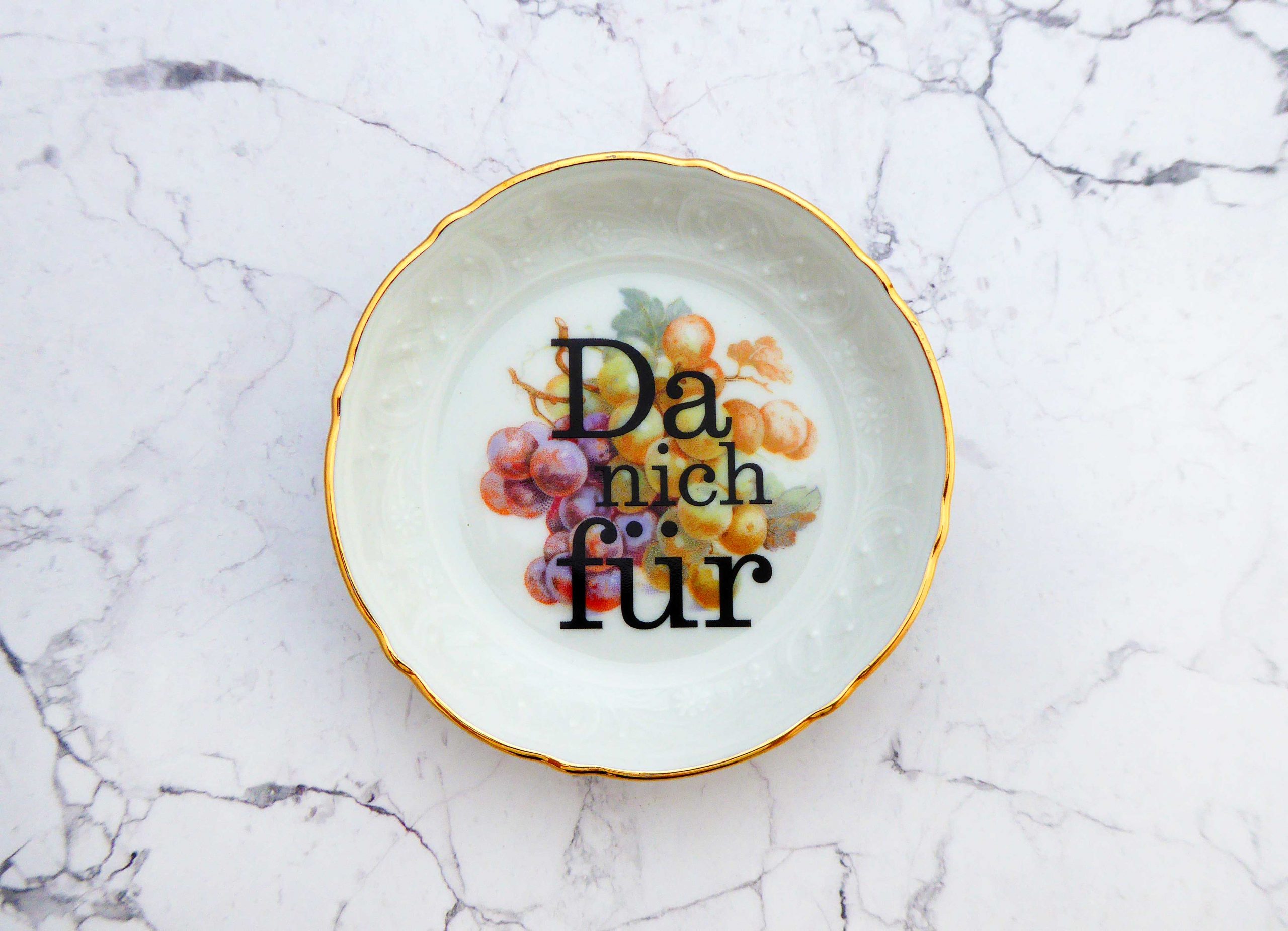 Wandteller Typo Da nich für Herr Fuchs mini 10cm Gold Bunt Obst vintage schnack
