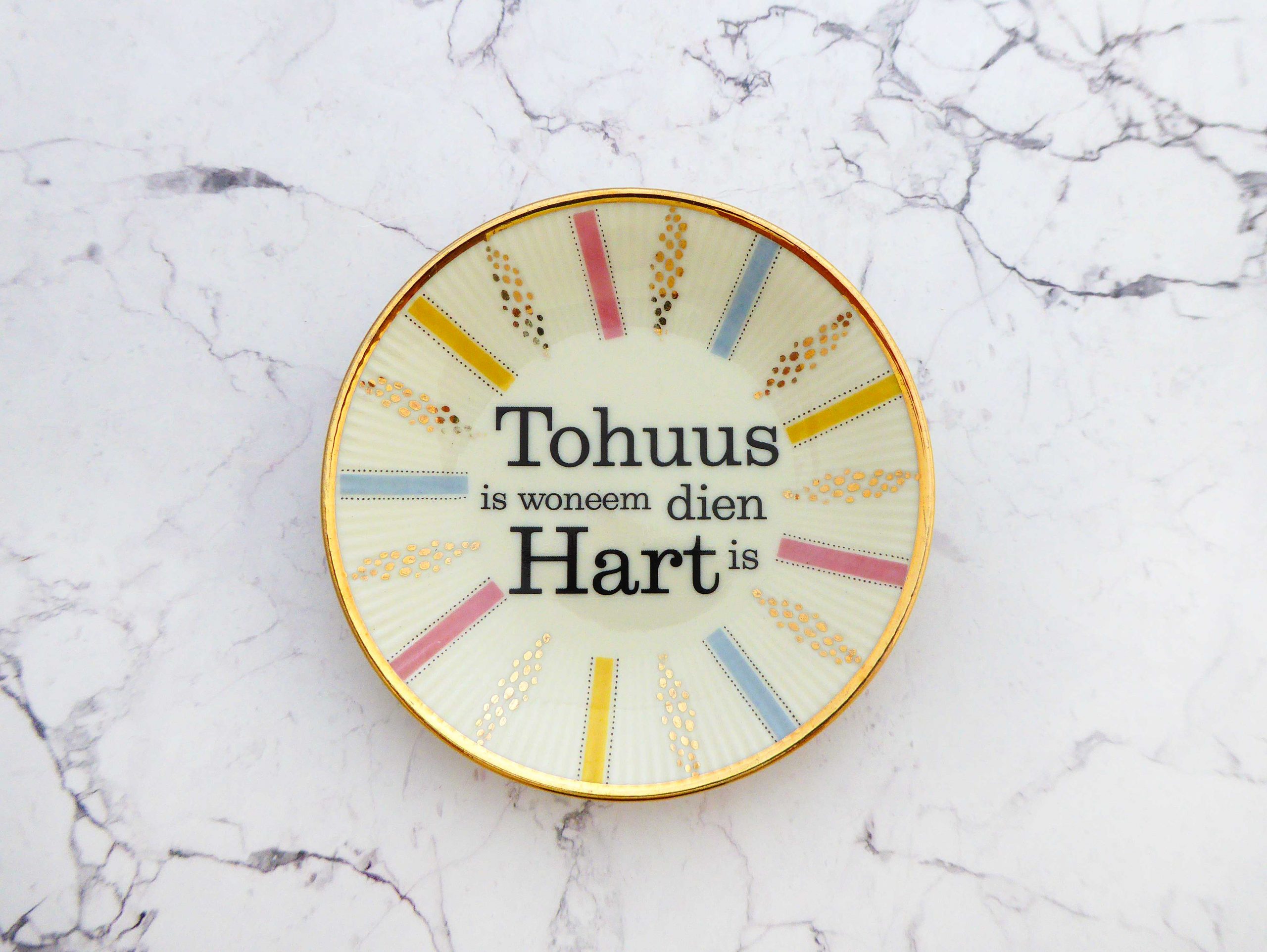 Wandteller Tohuus Typo Herr Fuchs mini 11cm gold rosa Muster plattdeutsch Punkte pastell