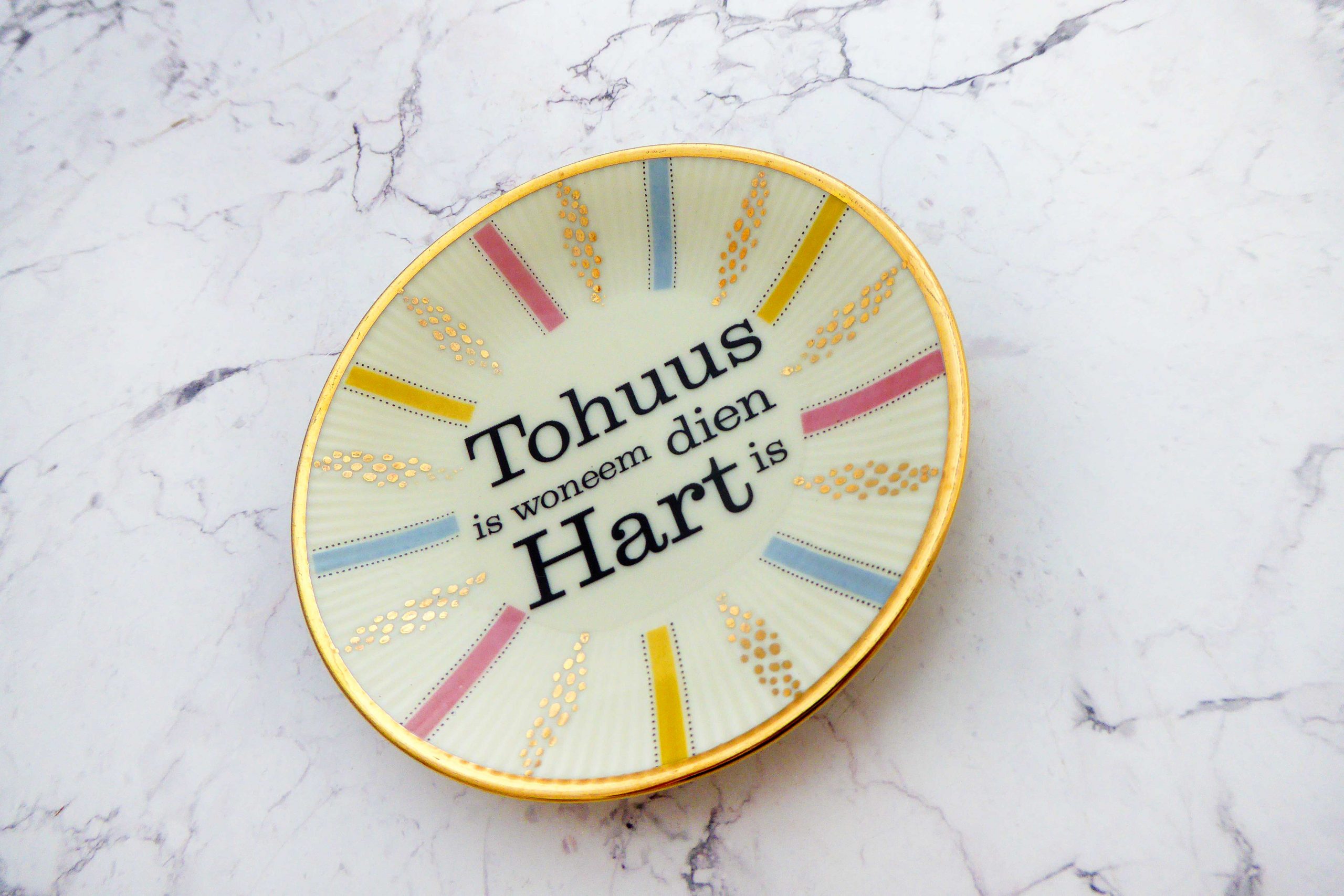 Wandteller Tohuus Typo Herr Fuchs mini 11cm gold rosa Muster plattdeutsch Punkte pastell – Bild 2