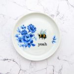 Wandteller Herr Fuchs yeah Typo Wohnen Hummel mini 10cm vintage Blume blau weiß