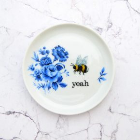 Wandteller Herr Fuchs yeah Typo Wohnen Hummel mini 10cm vintage Blume blau weiß