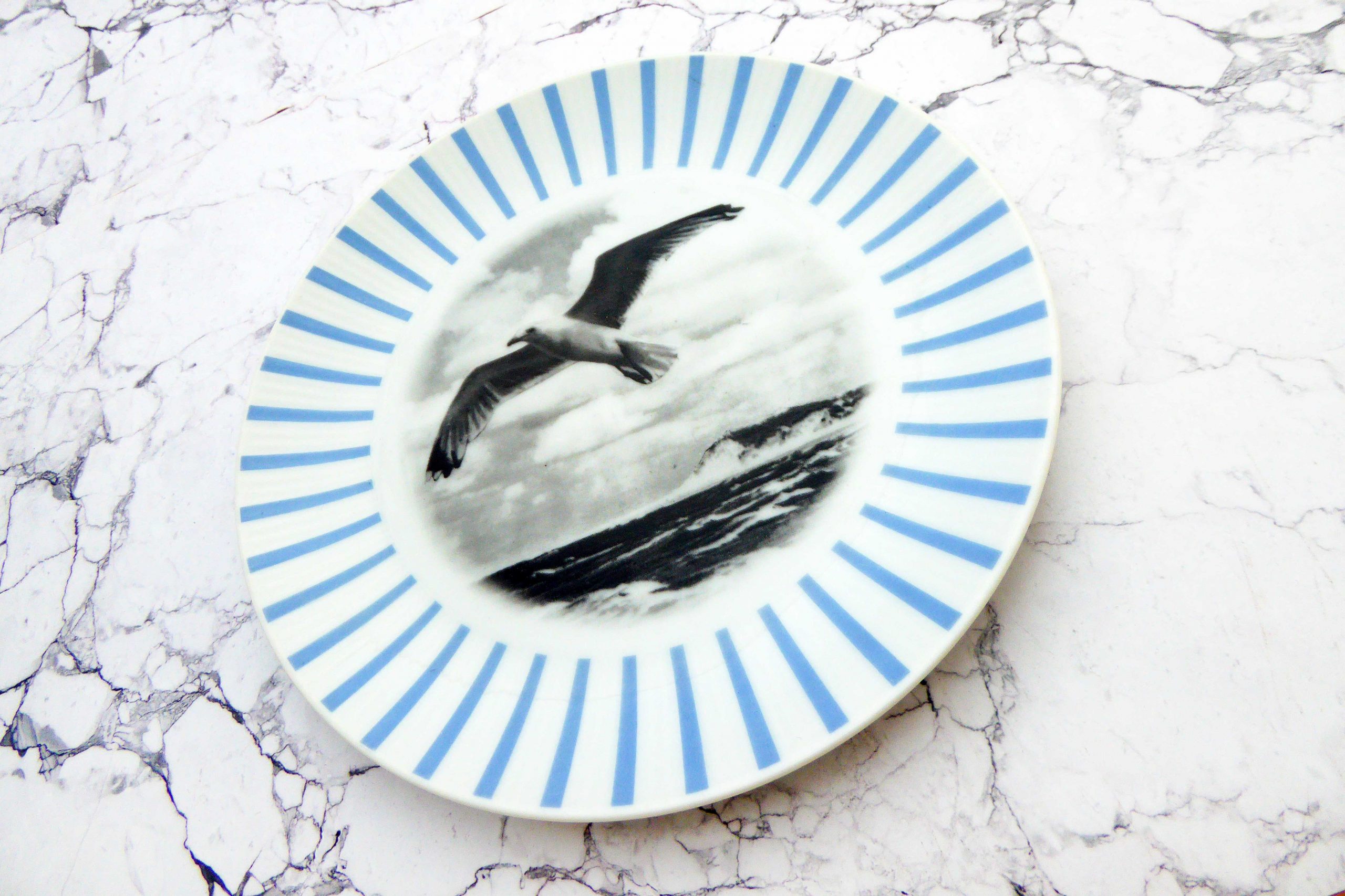 Wandteller Möwe vintage Herr Fuchs Teller Streifen blau 19cm weiß Meer – Bild 2