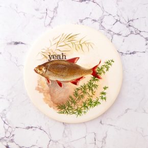 Wandteller Herr Fuchs Typo yeah 16cm Fisch Wohnen Meer vintage Grün Rot Fische Platte