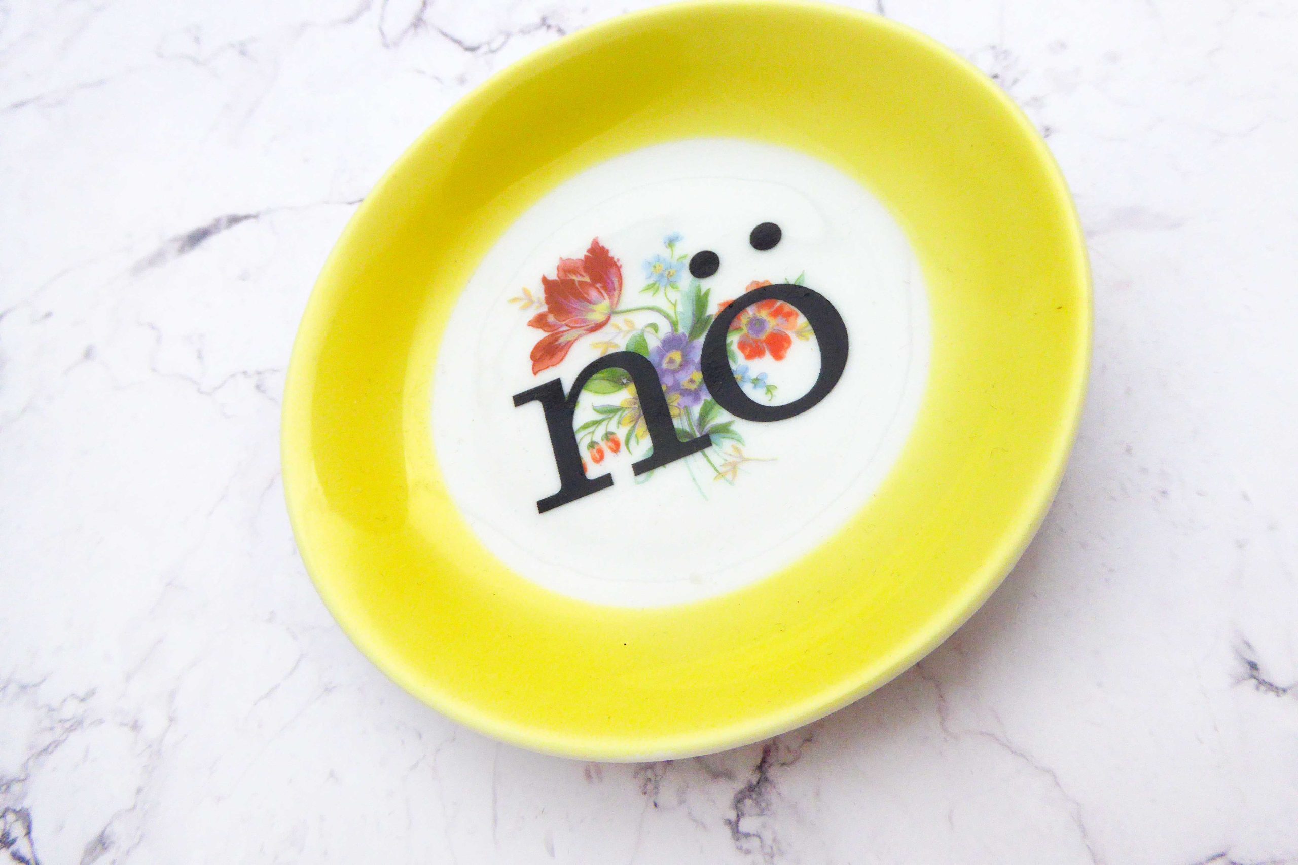 Wandteller nö Typo Herr Fuchs mini 10cm gelb bunt Blume Schnack vintage nein – Bild 2