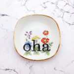Wandteller oha Typo Herr Fuchs mini 11cm Blume bunt Schnack vintage Gold eckig