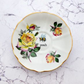 Wandteller Herr Fuchs yeah Typo Wohnen Hummel mini 14cm Gold vintage Blume rosa gelb