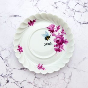 Wandteller Herr Fuchs yeah Typo Wohnen Hummel mini 14cm weiß Lila vintage Blume