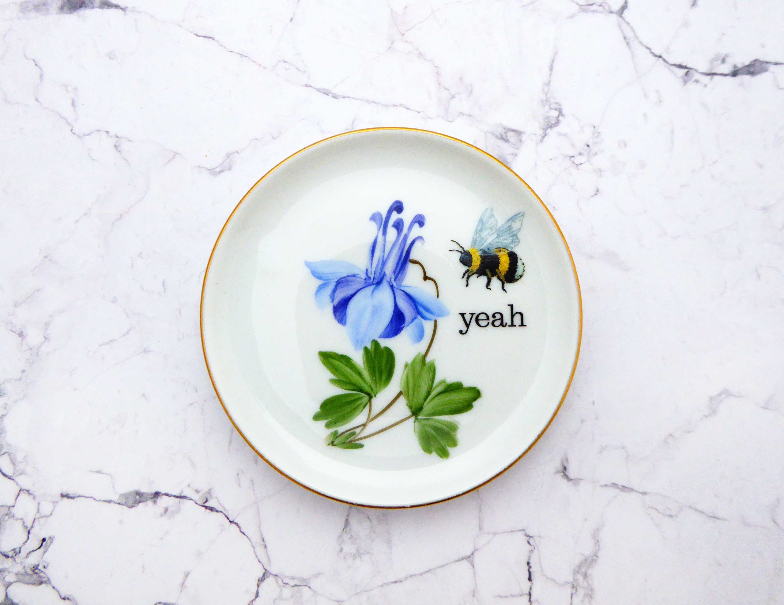 Wandteller Herr Fuchs yeah Typo Wohnen Blau Hummel mini 10cm vintage Blume – Bild 3