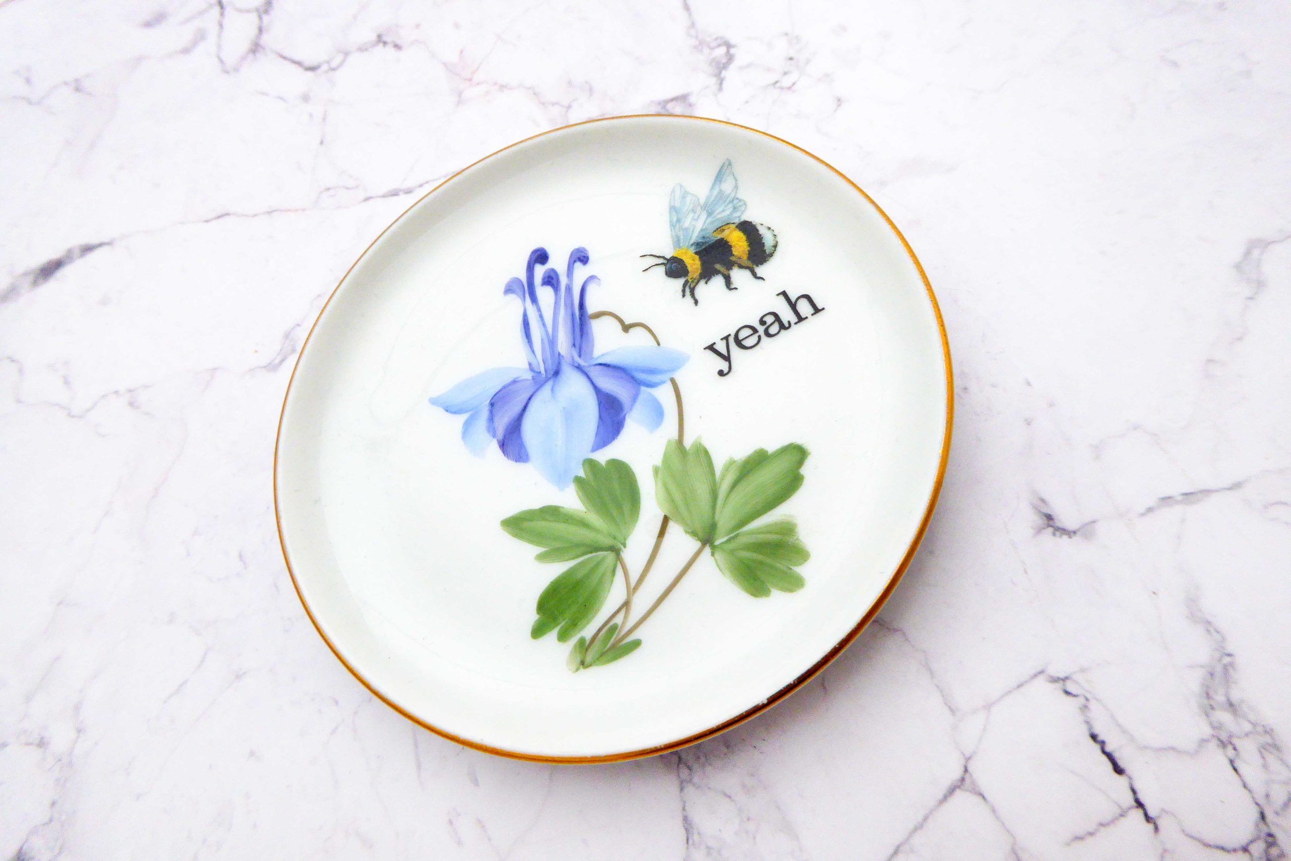 Wandteller Herr Fuchs yeah Typo Wohnen Blau Hummel mini 10cm vintage Blume – Bild 2