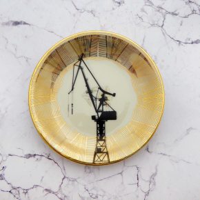 Wandteller Kran Hafen Dock 17 Gold vintage Herr Fuchs wohnen mini 12cm HH Hamburg