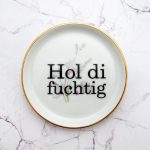 Wandteller Hol di fuchtig Typo Herr Fuchs mini 10cm Gold Blume plattdeutsch vintage