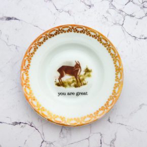 Wandteller Typo you are great Herr Fuchs  Reh Wald 12cm mini vintage gold Muster
