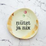 Wandteller Typo nützt ja nix Herr Fuchs mini 11cm Gold Muster Blumen vintage Muster oval