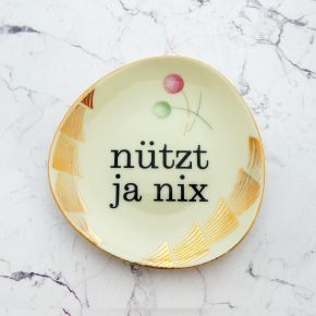 Wandteller Typo nützt ja nix Herr Fuchs mini 11cm Gold Muster Blumen vintage Muster oval