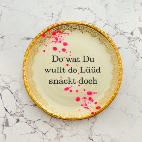 Wandteller Do wat Typo Herr Fuchs neon Punkte Kleckse pink gold plattdeutsch 19cm vintage Muster