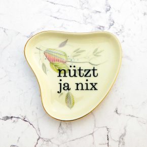 Wandteller Typo nützt ja nix Herr Fuchs mini 10cm Gold Muster Blumen vintage Niere