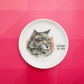 Wandteller Katze Typo nützt ja nix Herr Fuchs mini 10cm weiß vintage wohnen
