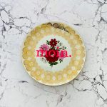 Wandteller Typo moin. vintage Herr Fuchs Teller neonpink Gold Blumen 19cm rot rosa